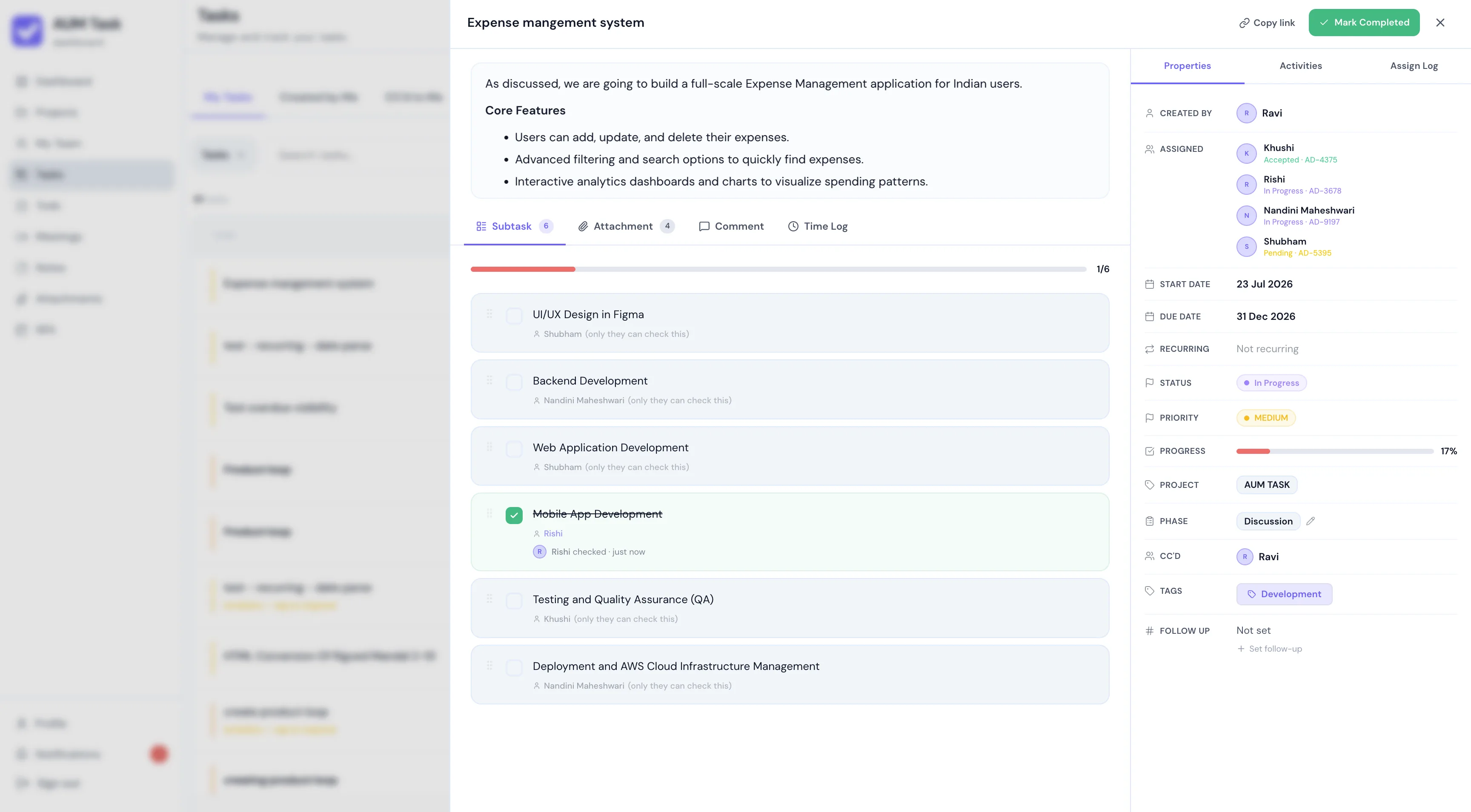 Subtask Execution and Mark Completed Button
